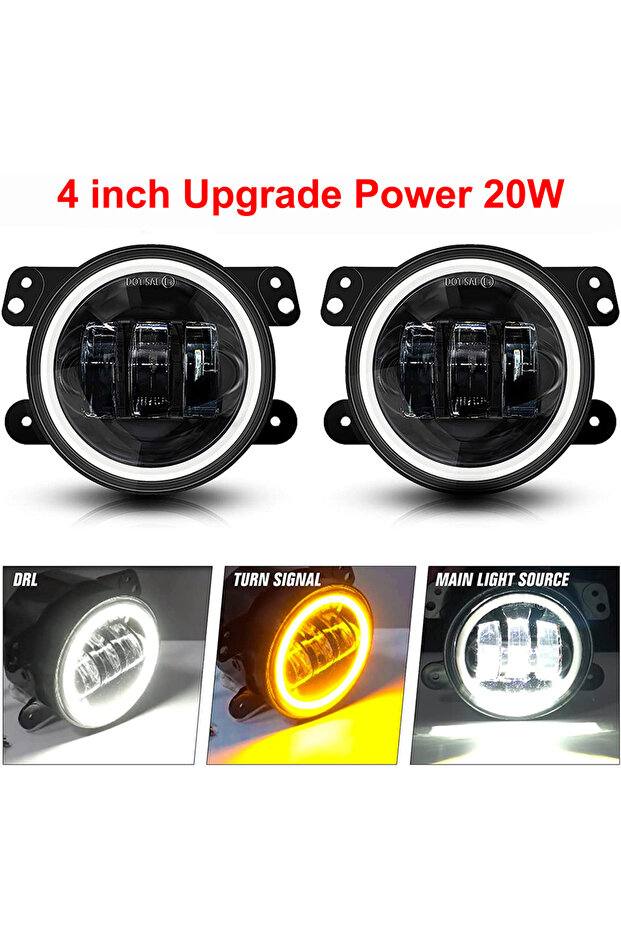 1pair 4 inch 2pcs 4 Inch LED Fog Lights Round Car Driving Light with White Amber Halo Ring DRL Offro
