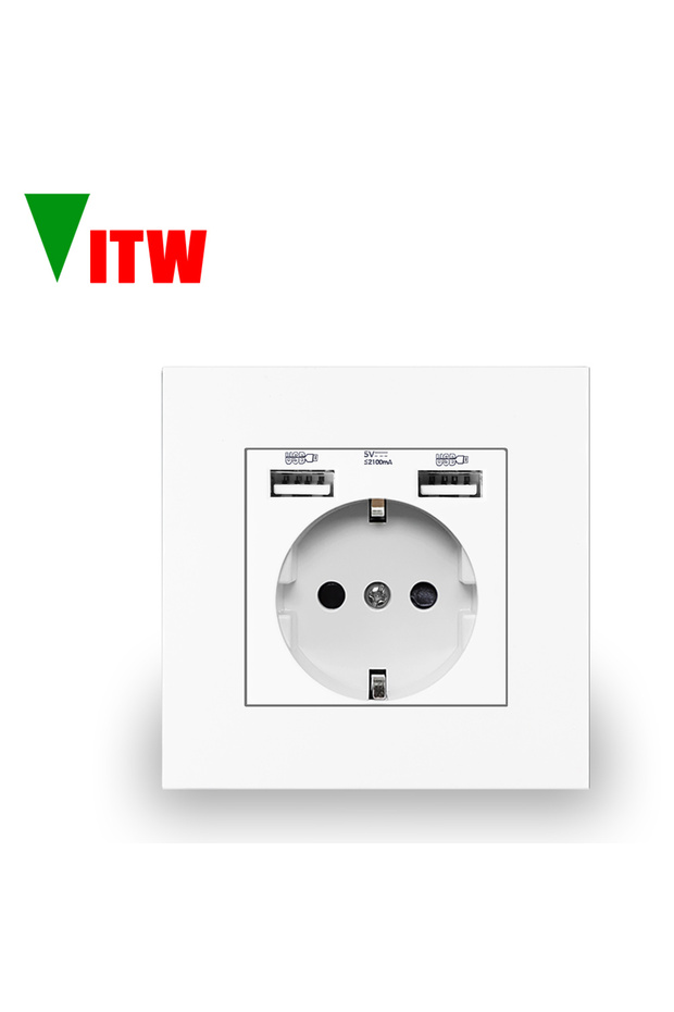 مقبس حائط أوروبي 110-250 فولت، مقبس USB قياسي أوروبي VITW، تيار متردد 110-250 فولت، بدون شعار، 16 أمبير، مقبس حائط مدمج