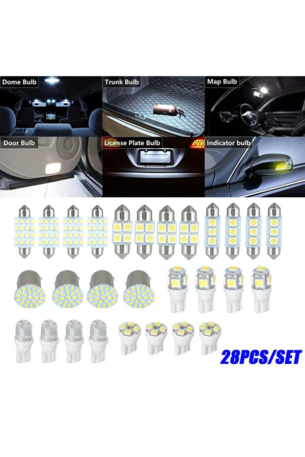 14PCS 14/28/42PCS T10 31mm 36mm 39mm 6500K 12V Car Interior LED Dome Map Light Bulb Kit Door License