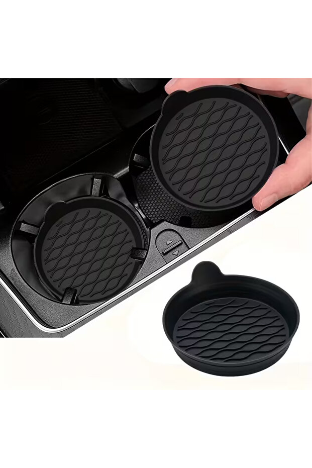 2Pc 2-Piece Silicone Car Coasters – Non-Slip, Heat-Resistant, Interior Accessories, Gray & Black Opt