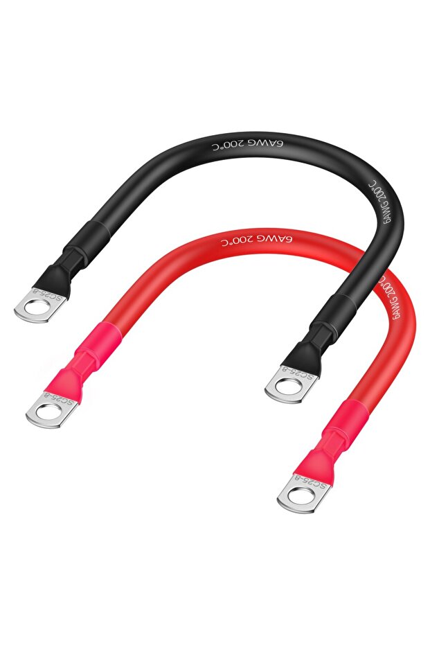 6AWG Battery Wire 6AWG Tin Copper Battery Wire 30CM Cable for Car, Solar, Marine, RV, Motorcycle, Go