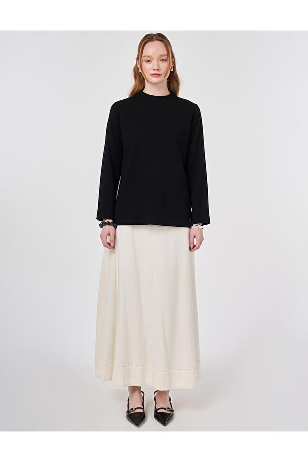 Dik Yaka Örme Bluz Siyah - 2