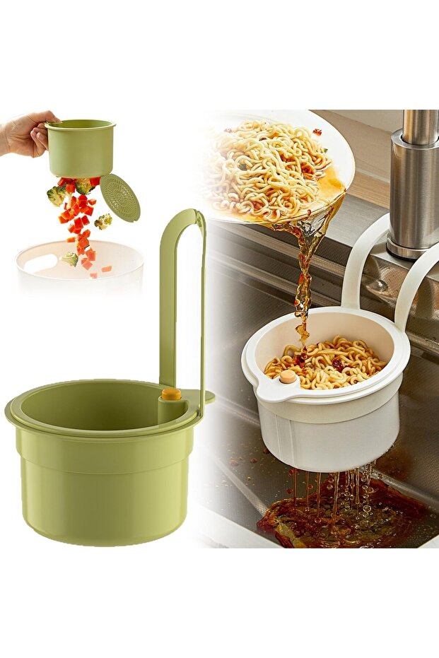 green Creative Sink Hanging Strainer Basket No Punching Required Openable Bottom Cover Detachable Si