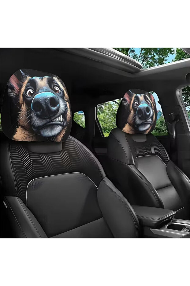 2pcs black 2PCS Funny Dog Car Head Pillowcase, Double Sided Printing, Fashionable Dustproof Head Pil
