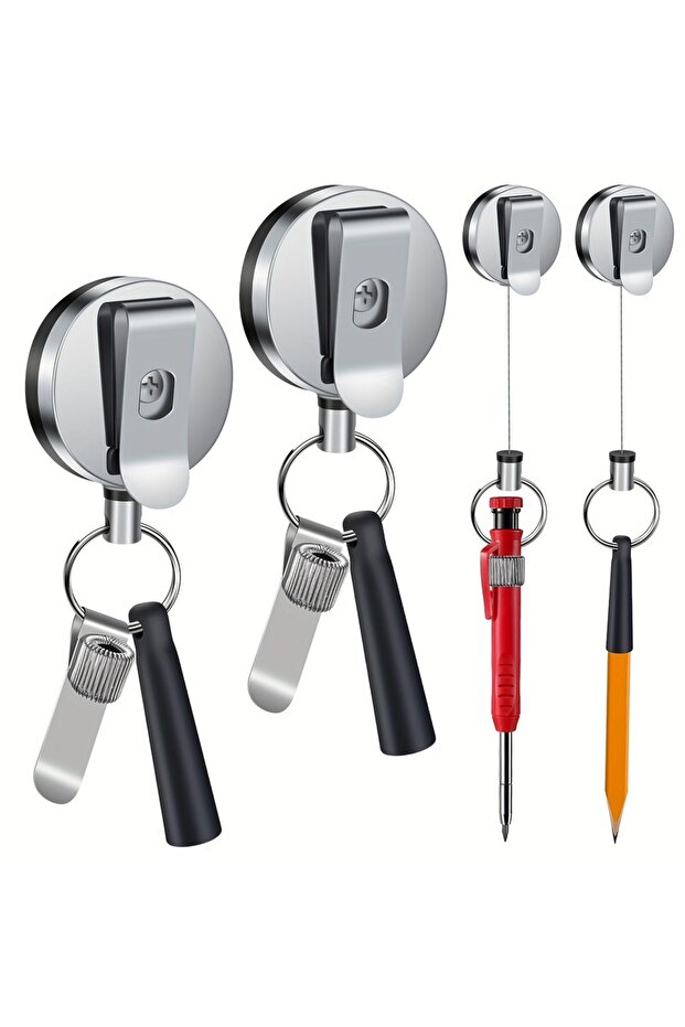 2pcs 2pcs 23.6" Steel Wire Retractable Pen Holder, Heavy Duty Silicone & Metal Clip for Car