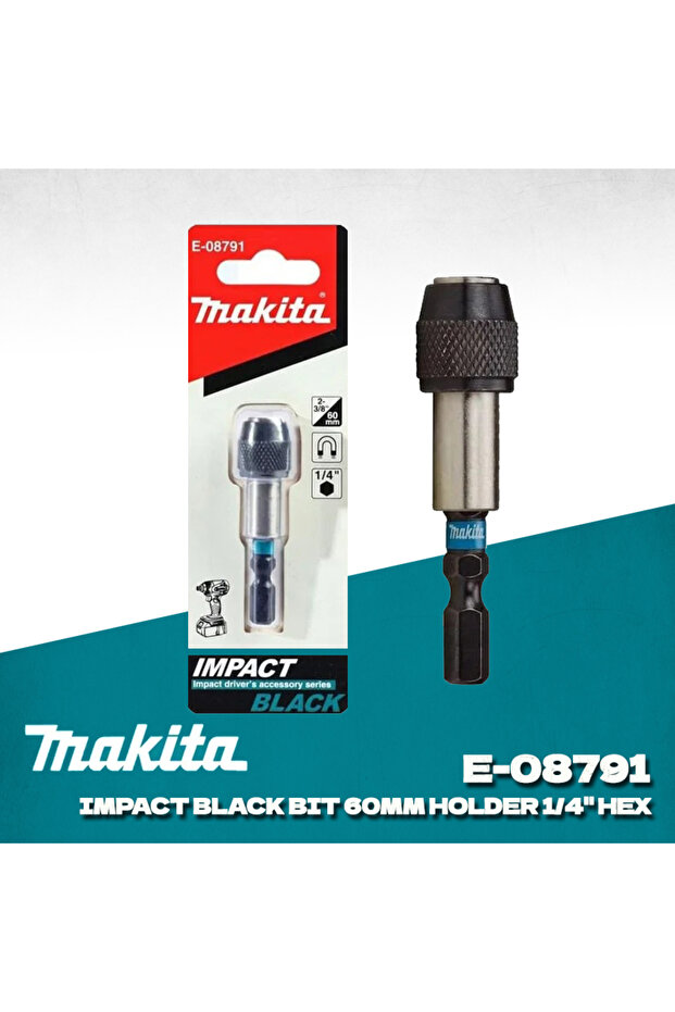 E-08791 MAKITA E-08791 رأس مفك براغي أسود 60 مم، حامل بمقبض سداسي 1/4 بوصة، غلاف مغناطيسي