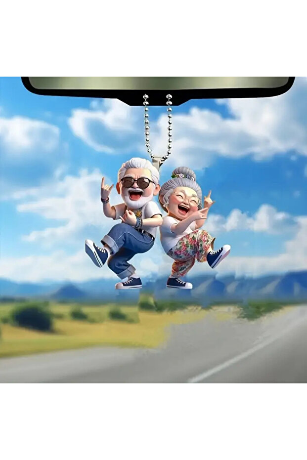 A Trendy Hip Couple Elderly 2D Flat Acrylic Pendant Car Keychain Car Rearview Mirror Backpack Penda.