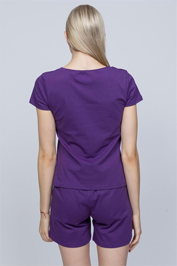 Kadın Mor V Yaka T-shirt - 2