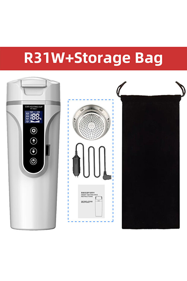 R31W-Storage Bag Portable Electric Kettle 12v/24v Smart Car Heating Cup Touch Screen Thermal Mug 450