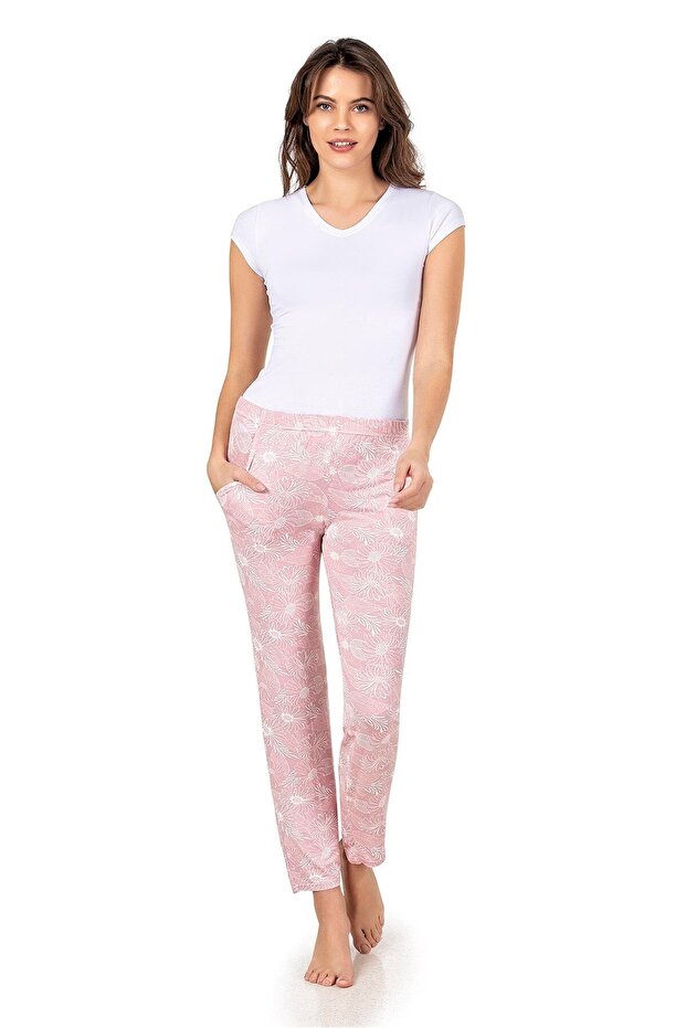 Powder Flower Patterned Women's Viscose Sleepwear Bottom
