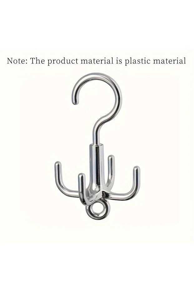 Silver 1Pc Multifunctional Rotating Clothes Hook, Punch Free 4-Claw Rotation Coat Hanger, Belt Organ