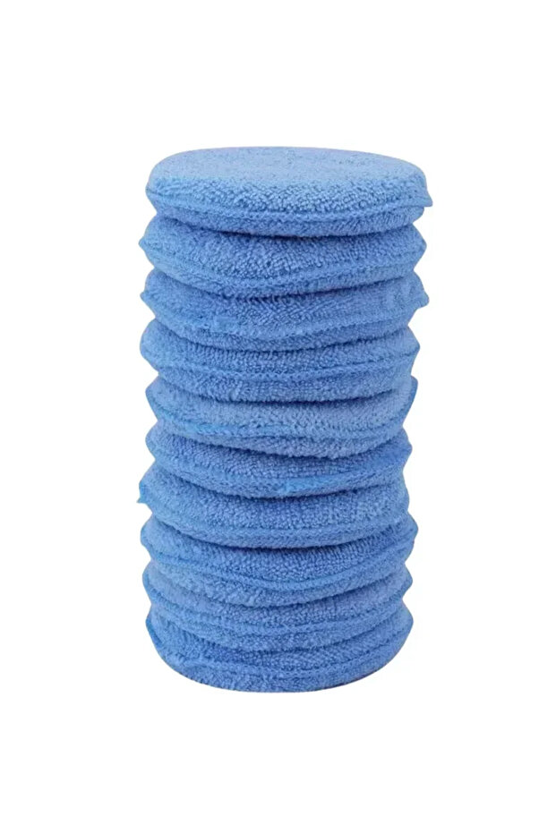 Blue 10pcs Car Detailing Applicator Pads Car Care Waxing Polish Sponges Soft Microfiber Round Pocket