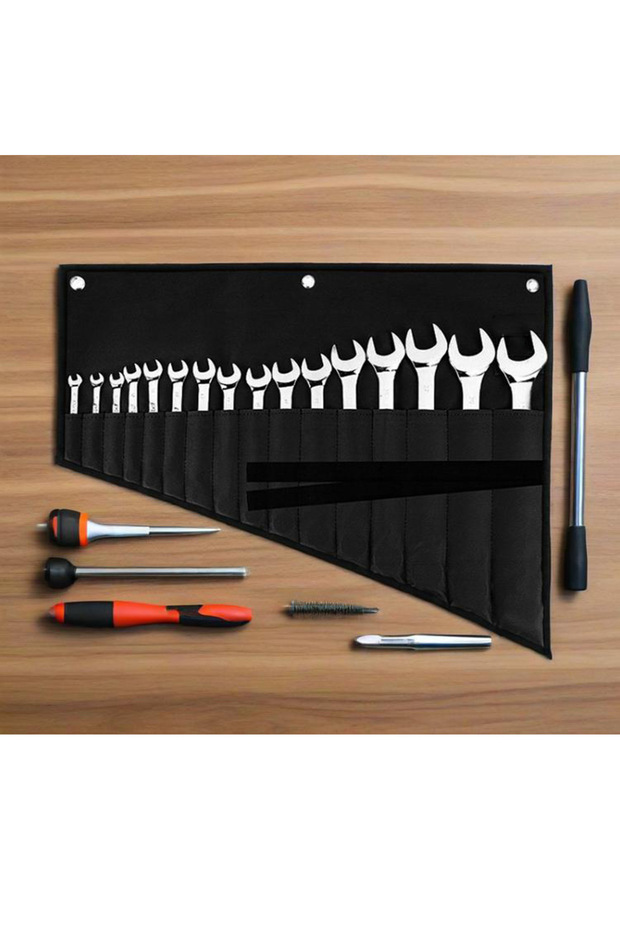 black 16 Pockets Wrench Roll Organizer, Rolled Tool Pouch Bag with Water Proof Oxford Cloth