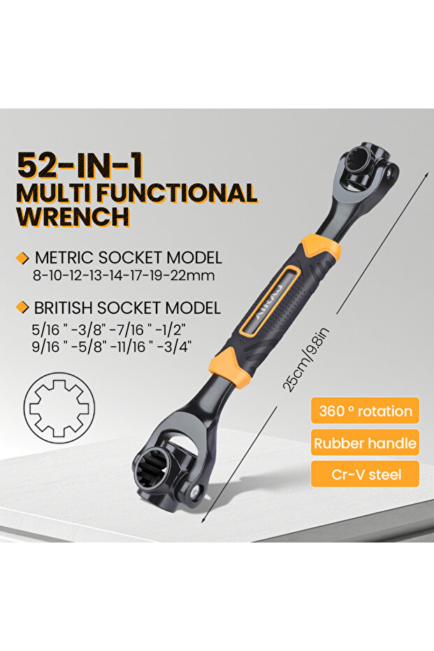8-19 1809 AIRAJ Wrench 52 in 1 Tool Socket Works Universal Ratchet Spline Bolts Sleeve Rotation Tool