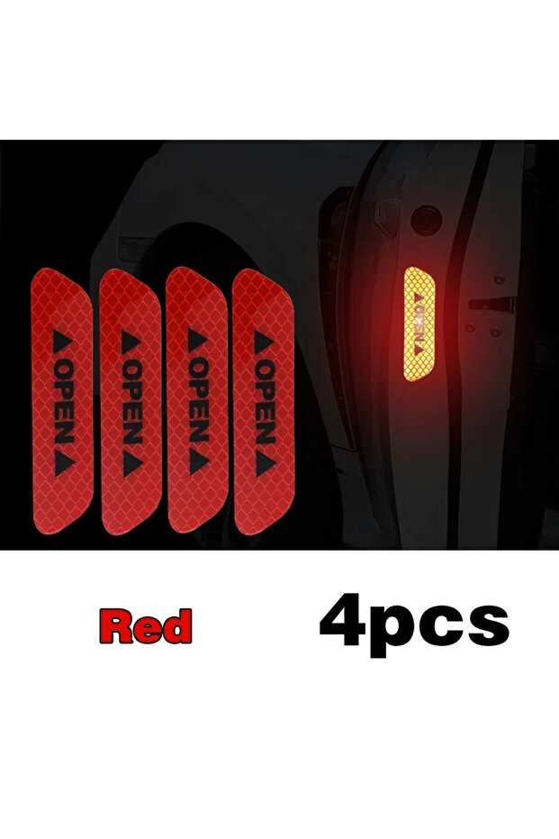 4PCS Red 4PCS Reflective Car Door Sticker Safety Opening Warning Reflector Tapes Decal Reflective Ex
