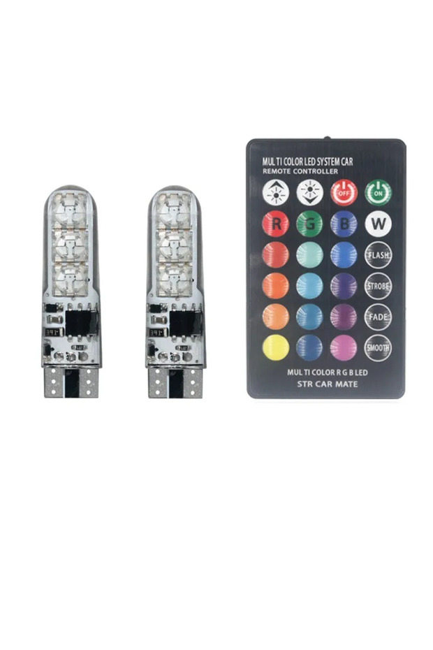 مجموعة واحدة من مصابيح LED RGB W5W T10، 12 مصباح SMD 5050 RGB مع جهاز تحكم عن بعد، مصباح قراءة وامض على شكل إسفين.