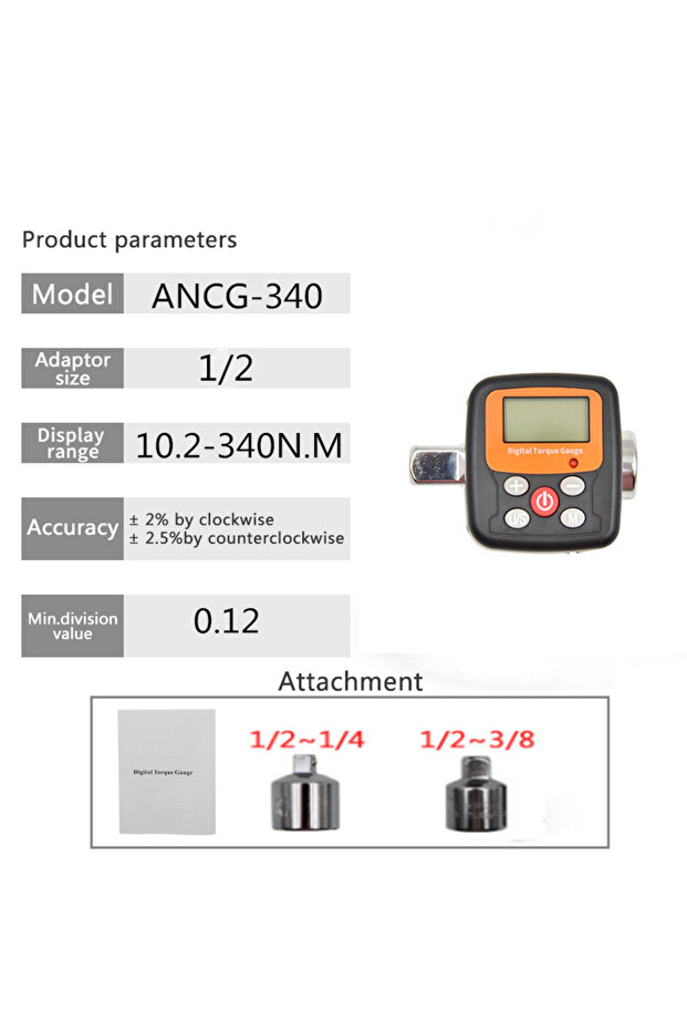 ANCG 10.2-340N.m 1/4'' 3/8'' 1/2 Company Direct Torque Wrench Tester Torque Adapter Digital Torque M