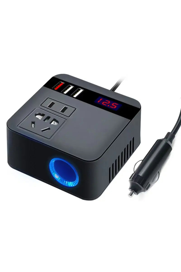 Black Car Inverter DC12V/24V to DC110V/220V 150W LED Display Sockets Power Inverter Adapters Fast Ch
