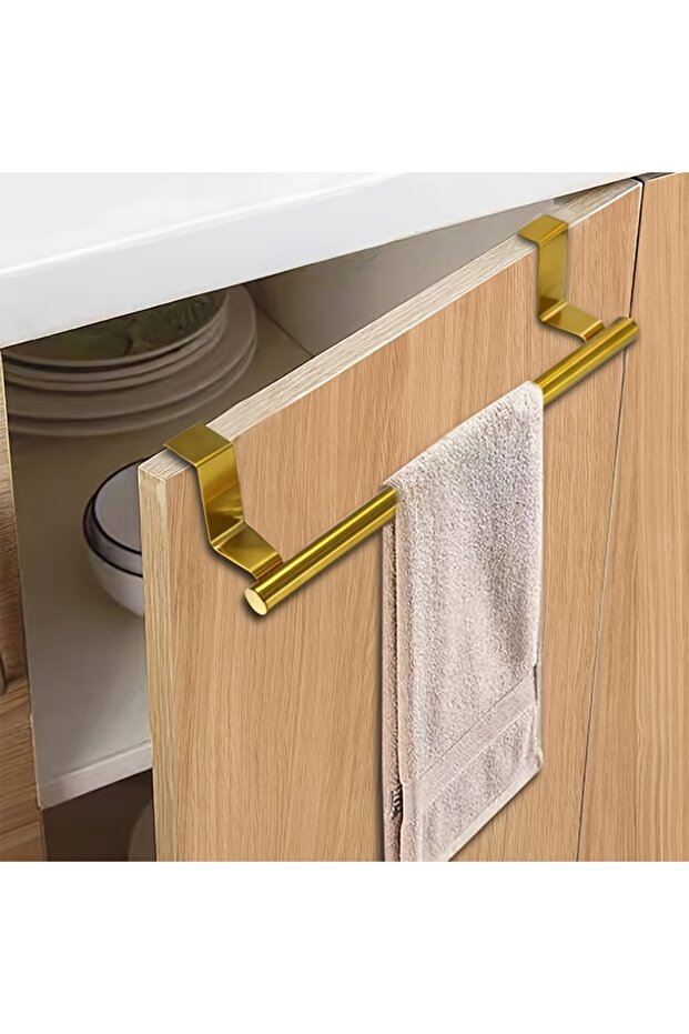 Gold 1pc Stainless Steel Towel Bar - No-Drill Wall Mount for Bathroom/Kitchen | Sleek Golden Finish,