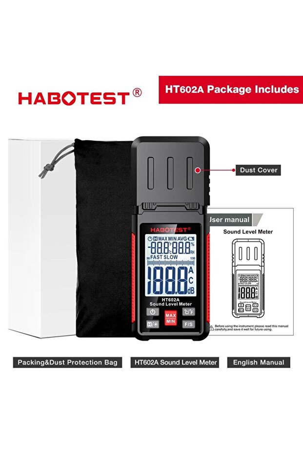 جهاز قياس مستوى الصوت HT602A من هابوتست، جهاز قياس مستوى الصوت الرقمي المحمول باليد HT602A، جهاز قياس مستوى الضوضاء والصوت HT602B 30