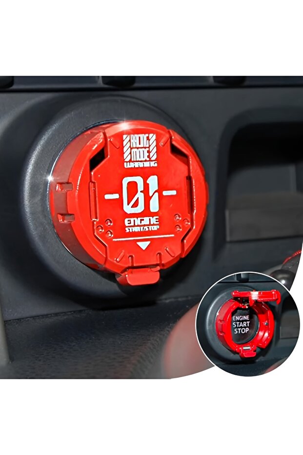 Scarlet Red [Red Metal Mecha Cover]Red Metal Mecha Push Start Button Cover|Cool Car Engine Protector