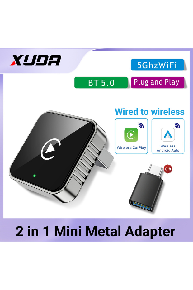carplay and auto Wireless CarPlay Adapter for iPhone -Mini Plug & Play Auto Connect, 5GHz WiFi Low L