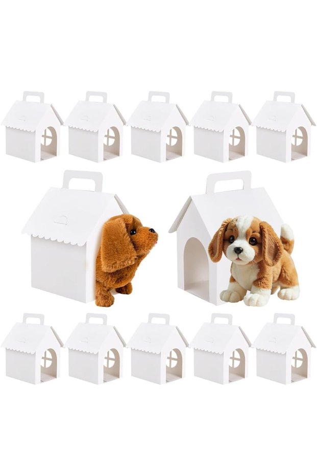 AECH011-01142 30 Pack 3.9x4.7x7 Inch House Shape Dog Party Favors Boxes Pet Favor Boxes with Circula