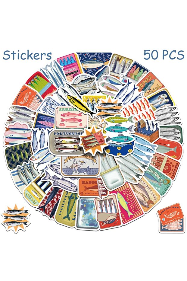 50pcs 50pcs Cartoon Sardine Stickers Decals For Laptop Scrapbook Skateboard Guitar DIY Graffiti Wate