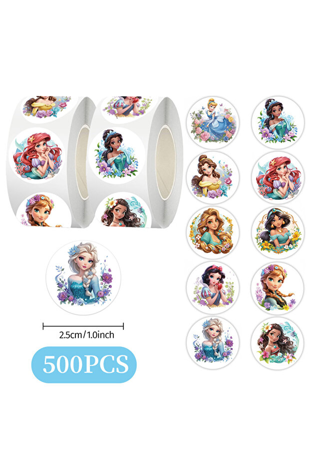 500PCS 500pcs/Roll Disney Anime Princess Stickers Cute Ariel Snow White Seal Label Decals Reward Sti