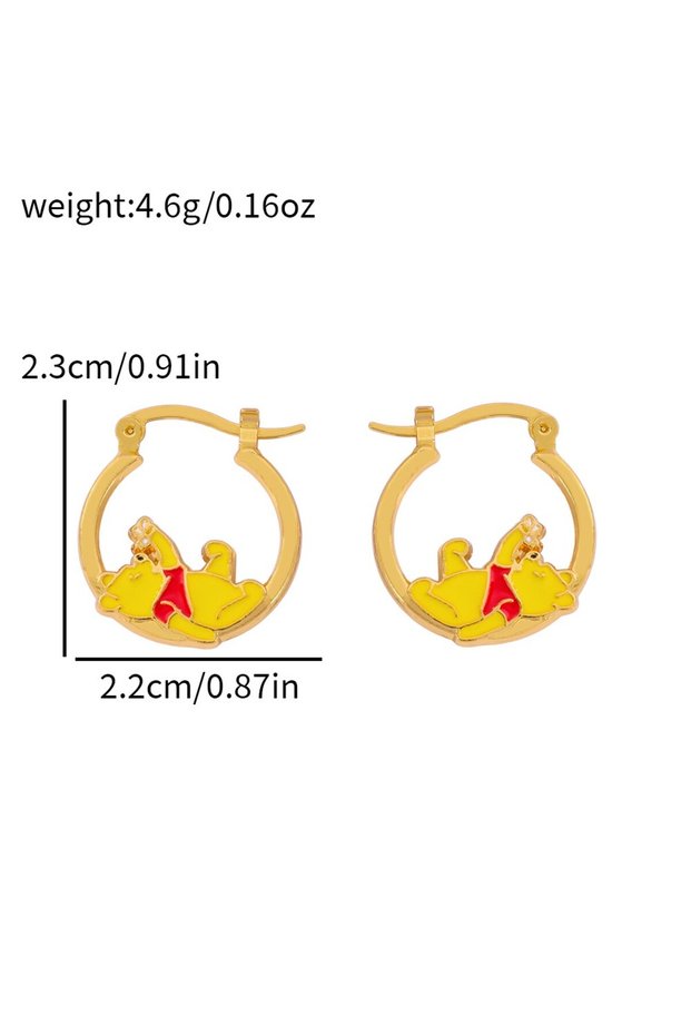 ES1057 1 pair of cartoon Winnie the Pooh ear hoops, cute and unique earrings, cosplay accessory, gir
