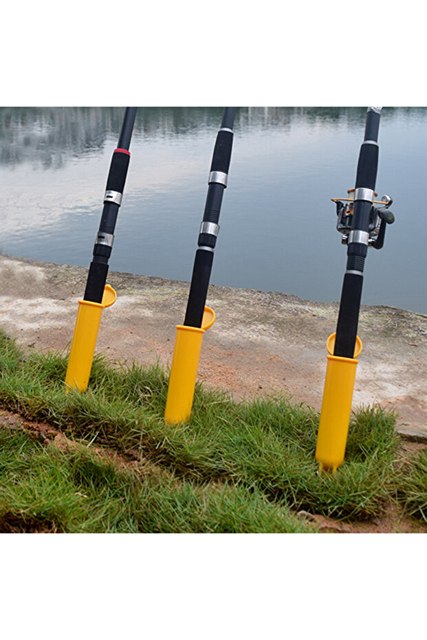 Yellow 2 pcs 2-Pcs Foldable Surf Fishing Rod Holder with Storage Lid - Sea Rod Ground Spike, Compact