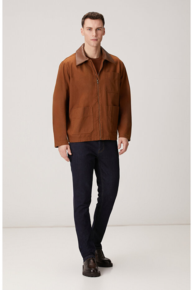 Camel Süet Detaylı Denim Ceket - 3