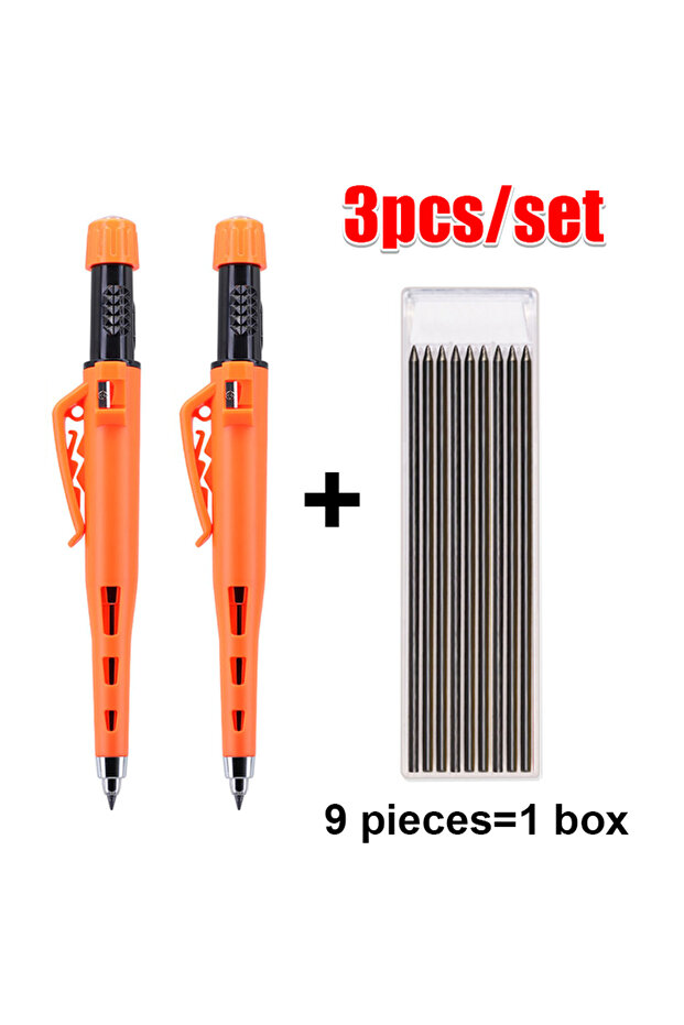2orange 9 leads 3pcs/set New 55mm Long Head Carpenters Woodworking Pencils With Pencil Cap, 2.8mm Wo