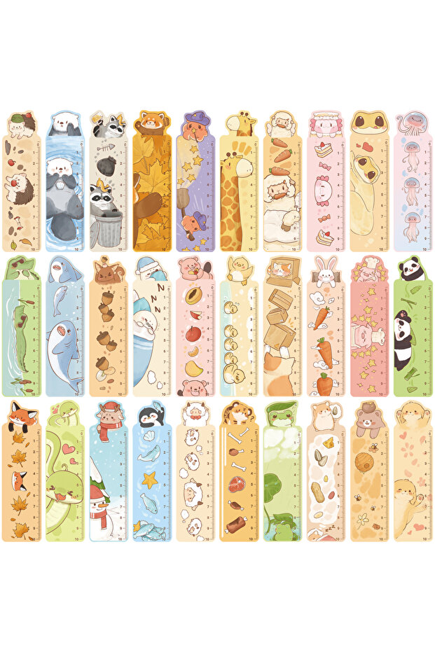 30pcs 30pcs Animal Ruler Bookmarks for Readers and Office Supplies, Panda Rabbit Deer Bookmarks for
