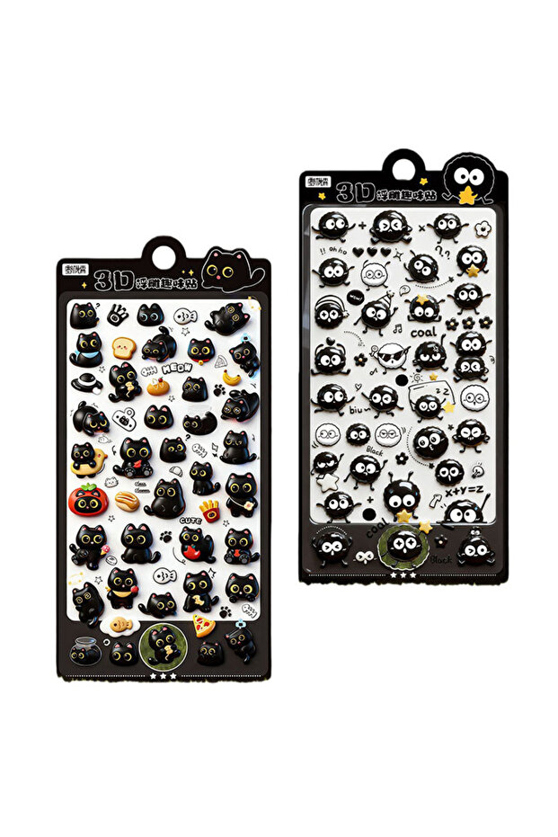 2 sheets 2sheets Cartoon Three-dimensional Floating Fun Stickers Black Cat Cute Embossed Mobile Phon