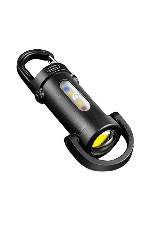 مصباح يدوي صغير محمول أسود اللون بتقنية LED COB، قابل لإعادة الشحن عبر منفذ USB، مزود بضوء أحمر وأزرق، فائق السطوع.