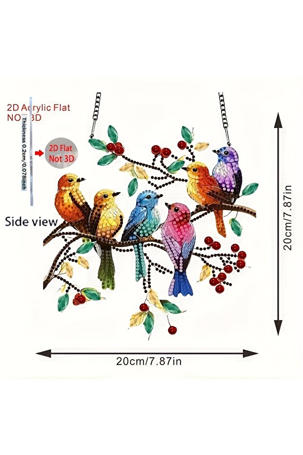 WHITE 1 Set of Bird Pendants on Tree Branches, Diamond Painting Kit DIY Round and Irregular Diamonds