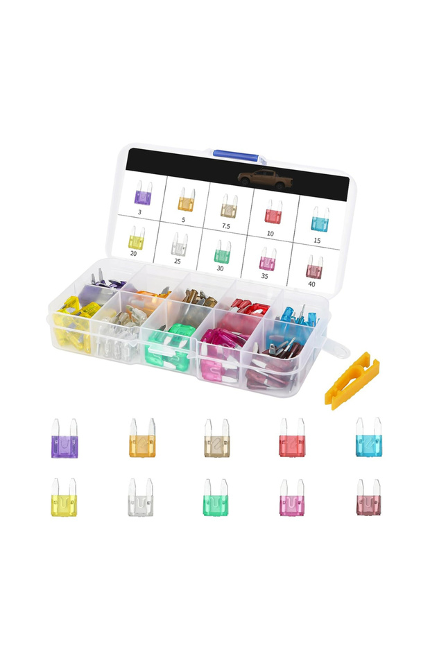 100pcs 100 Pcs Mini fuses Kit Blade Fuse Assortment Kit with Puller Tool for Car, Marine, Truck, RV