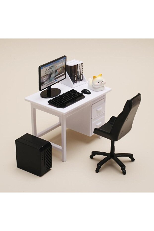 A1 1 Set 1/12 Scale Dollhouse Miniature Furniture Kit With Computer Keyboard Desk Chair Miniature Sc