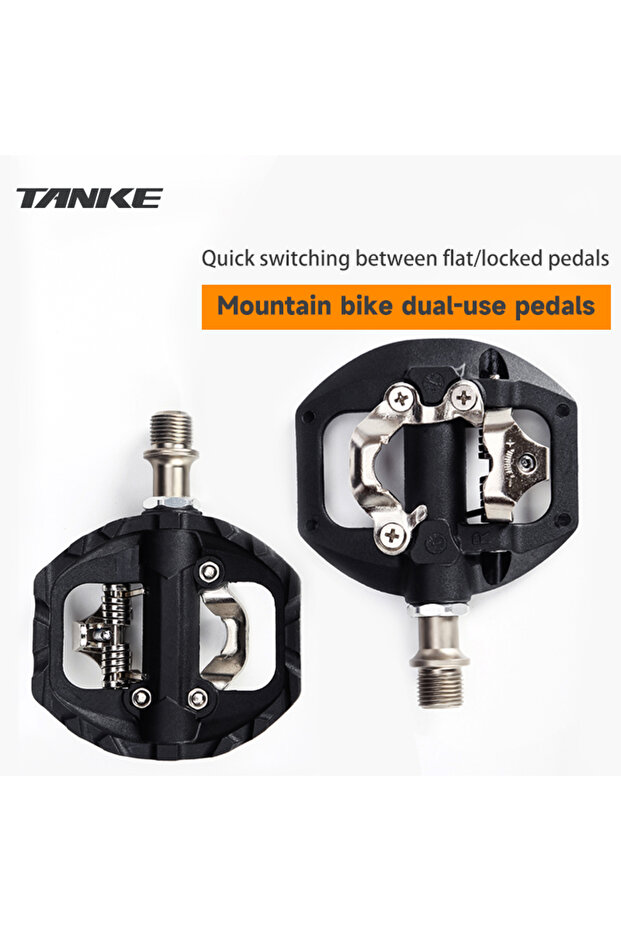 Black TANKE SPD Pedals MTB 3 Sealed Bearing Bike Dual function Flat & Lock Pedal Aluminum Cycling Pe