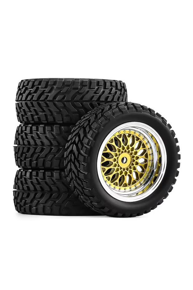 YELLOW 1/10 RC Road Tires Wheels 12mm Hex Fit Tamiya TT01 TT02 Kyosho D3 Traxxas 4Tec 2.0, Plastic R