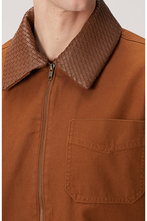 Camel Süet Detaylı Denim Ceket - 5