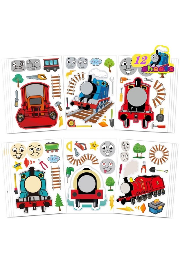 15x21cm 12pcs 12pcs / Lot Thomas And His Friends Make Your Own Face DIY Puzzle Sticker Kid Toys