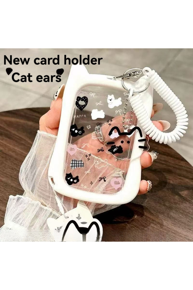 style3 1PC Cat Ear Card Cover Transparent Student Bus Card Cover Subway Access Card ID Card Campus C