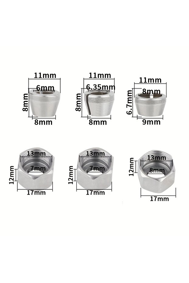 6pcs 5PCS/6PCS Router Collet Set - 6mm(1/4") & 8mm Shank Adapter Kit for Wood Trimming & Milling Too