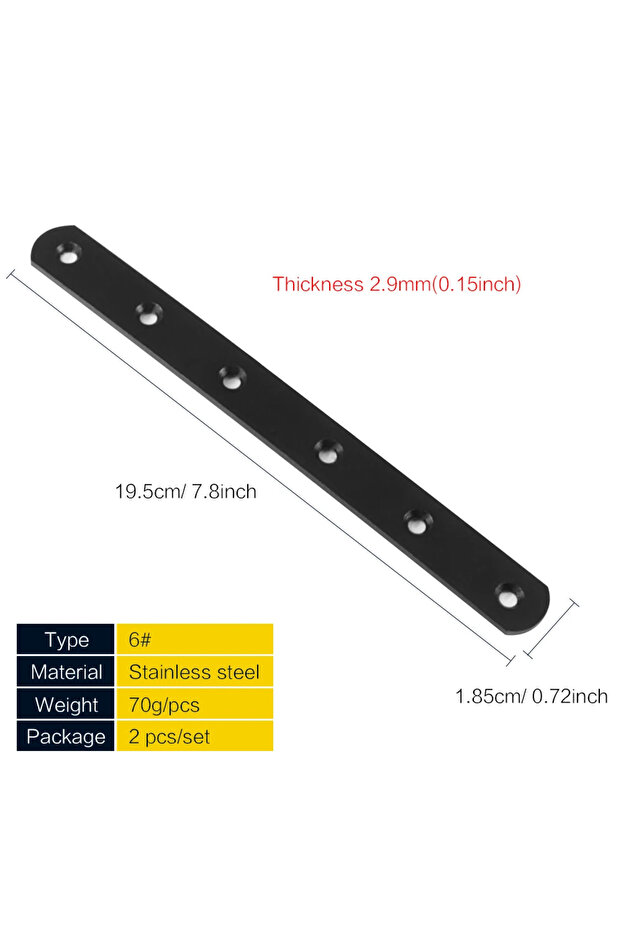2pcs-195X18.5mm 2/4/10pcs Flat Metal Brace Bracket Stainless Steel L Shaped Corner Brackets 90 Degre