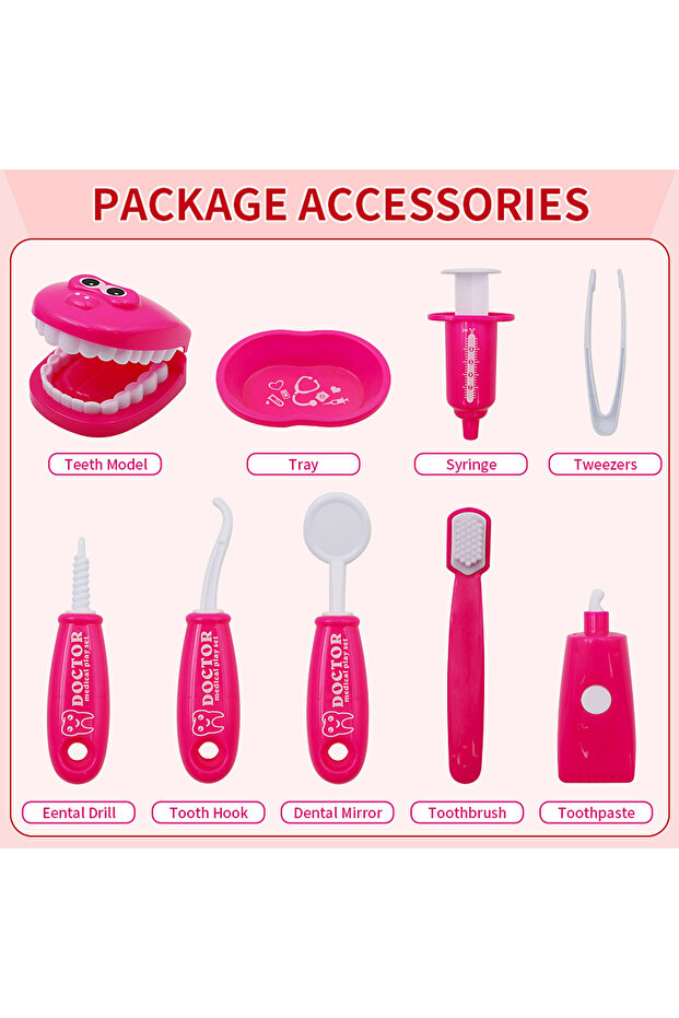 Purple Children's Toy Dentist Simulation Set Oral Care Teaching Toy Kindergarten Props 9-Piece Set T