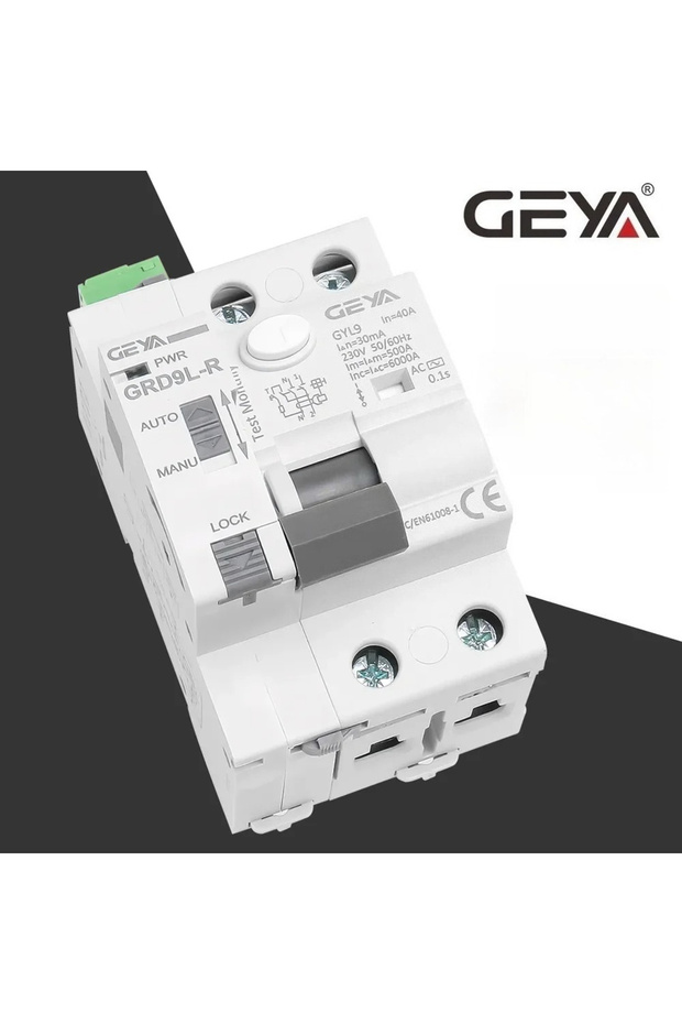 قاطع دائرة كهربائية تلقائي لإعادة التوصيل الذاتي GRD9L-R-220V AC من النوع 2P-40A-30mA (0.03A) من GEYA