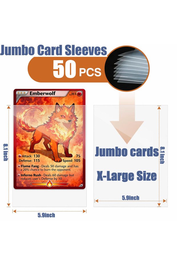 3 Jumbo Cards Sleeves L Xl Large Size Transparent Card Holder Protector For Tcg Mtg Game Sport Card.
