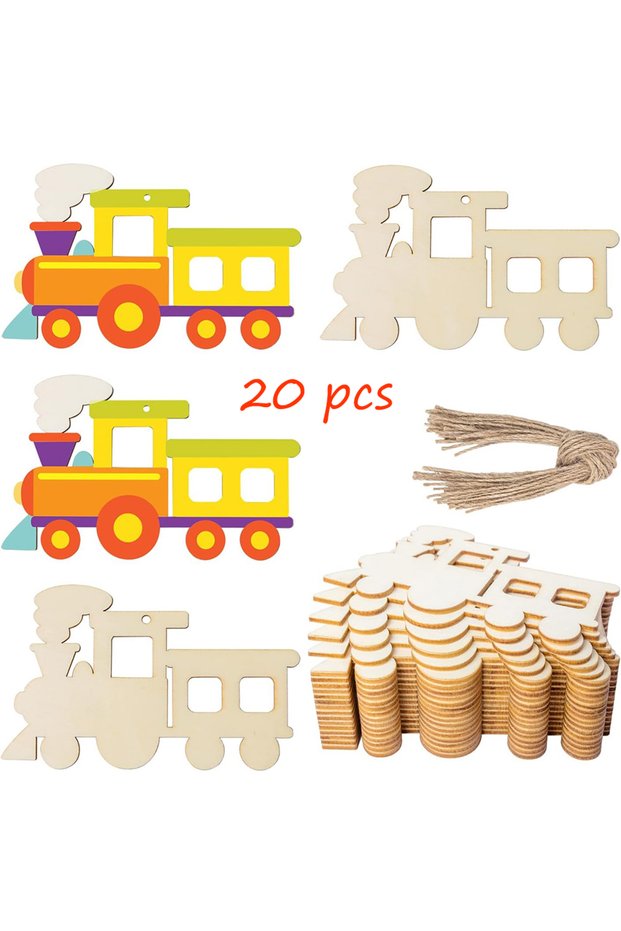 9-10cm 2mm 20 Wooden Trains 20 Pack Unfinished Wooden Train Cutouts DIY Craft Gift Hanging Tags for